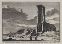 KG 07293
<br/>
Ingestorte kerk en herberg te Egmond aan zee, 1741
<br/>
<em>Spilman, Henricus (Hendrik) (1721-1784)</em>